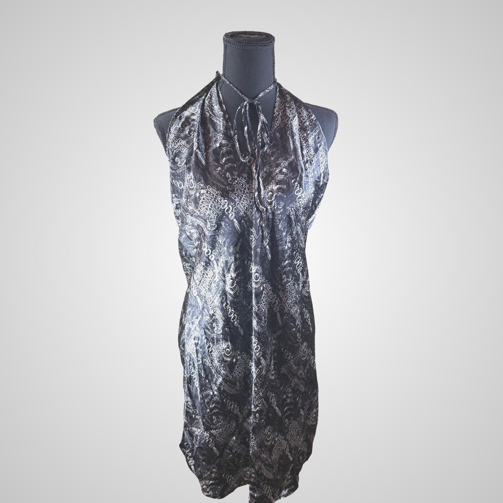 Harley Davidson Black Silk Halter Dress Motorcycle Biker Logo‎ Graphic Womens L